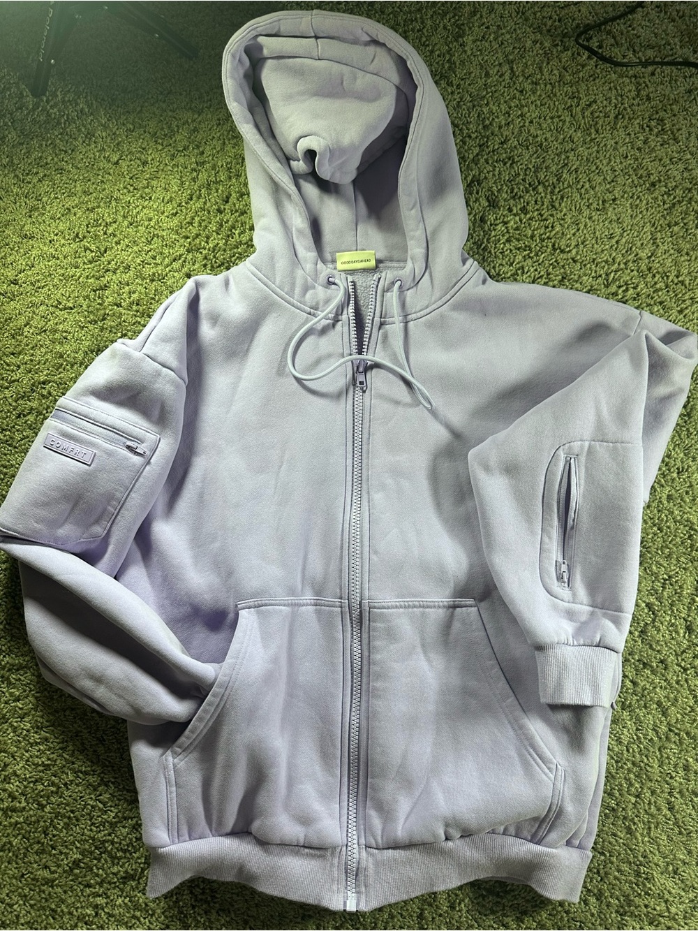 Comfrt Travel Hoodie Lavender M Oversized Full Zip Built In Eye Mask